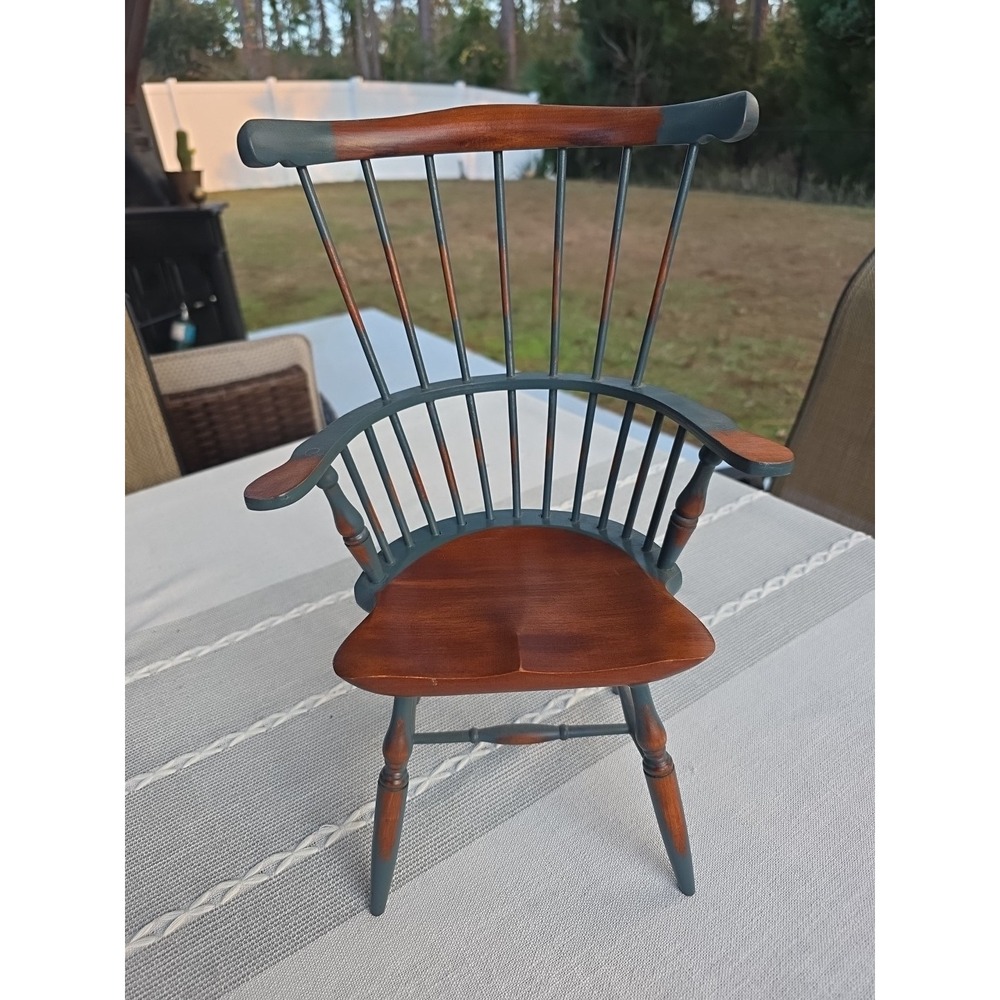 VTG Baby Doll Windsor Chair Sack Back Wood‎ Colonial Style Painted Blue Wooden